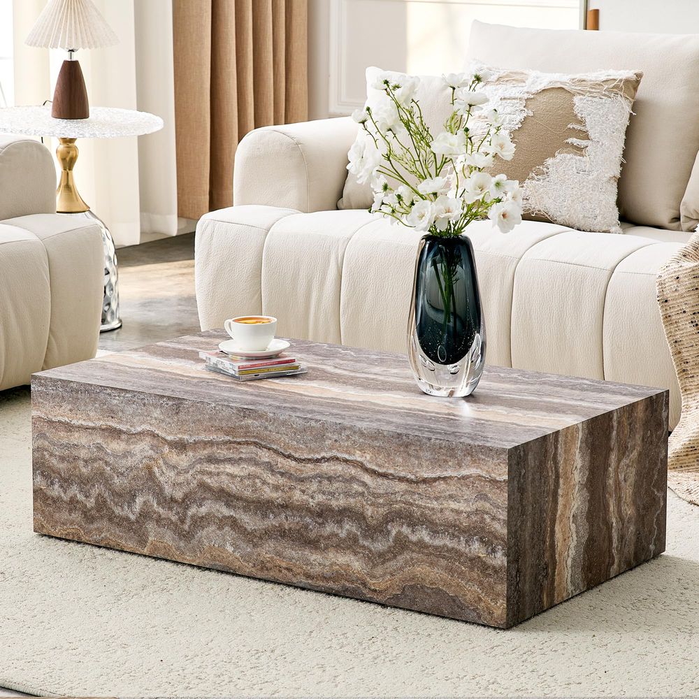 Coffee Tea Station - Faux Marble Coffee Table, Rectangle Center