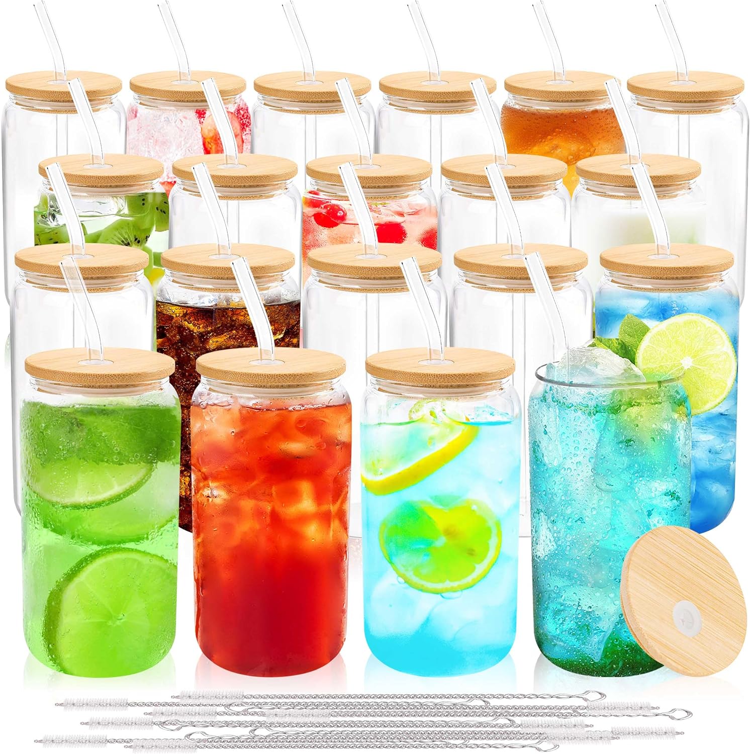 Coffee Tea Boba - Glass Cups with Bamboo Lids and