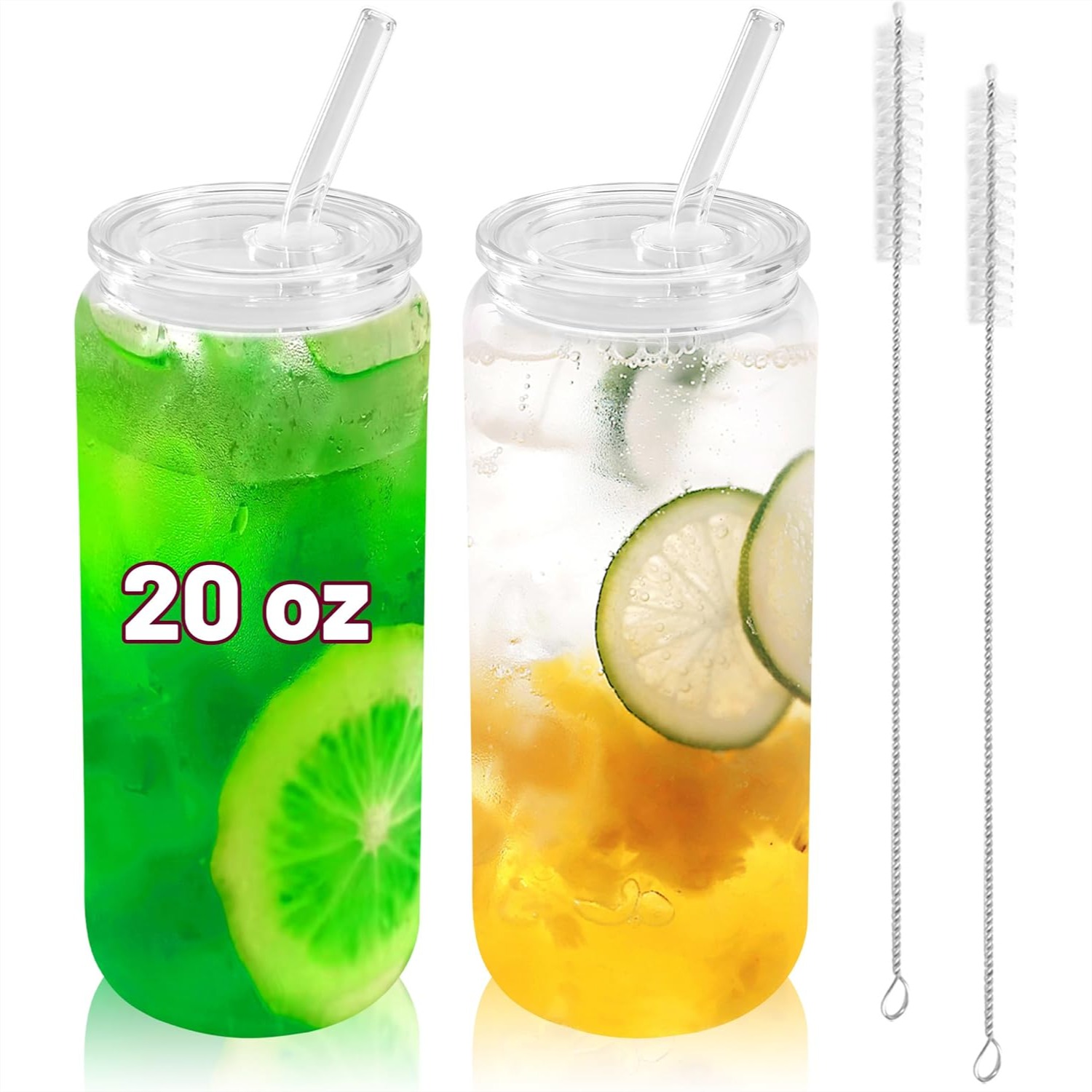 Coffee Tea Boba - 20 oz Glass Cups with Acrylic