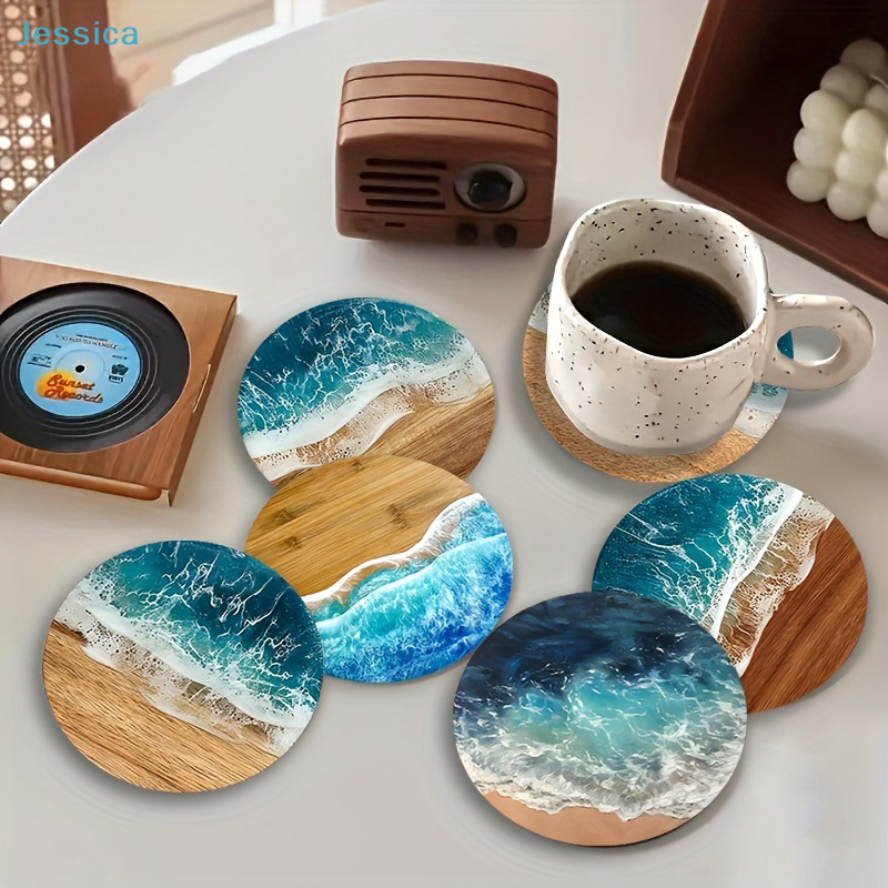 Coffee Tea Catering - ♥Ocean Wave & Wood Grain Coasters