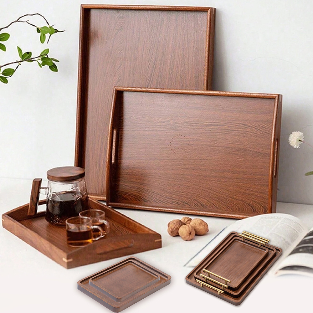 Coffee Tea Station - Wooden Serving Tray with Handles Bamboo