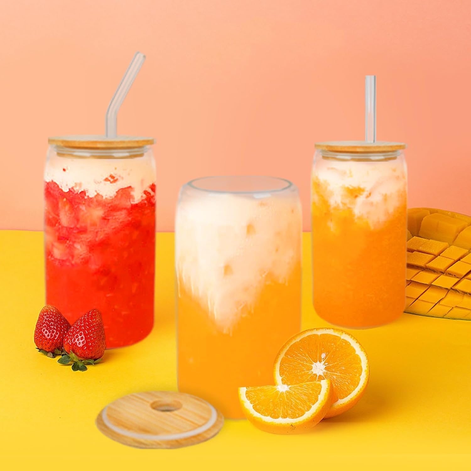 16oz Drinking Glasses with Bam - Coffee Tea Drink 评论和价格
