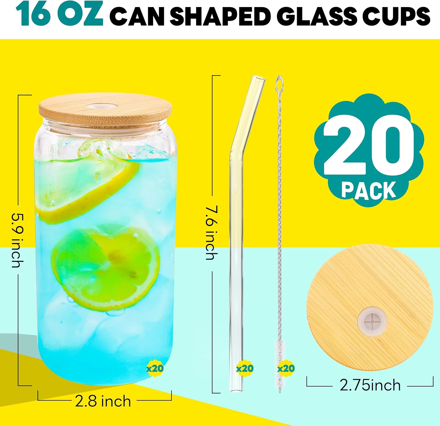 Glass Cups with Bamboo Lids an - Coffee Tea Boba 评论和价格