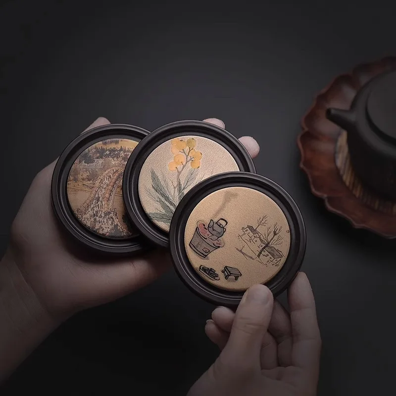 Round Wood Cup Mat Heat Resist - Coffee Tea Station 评论和价格