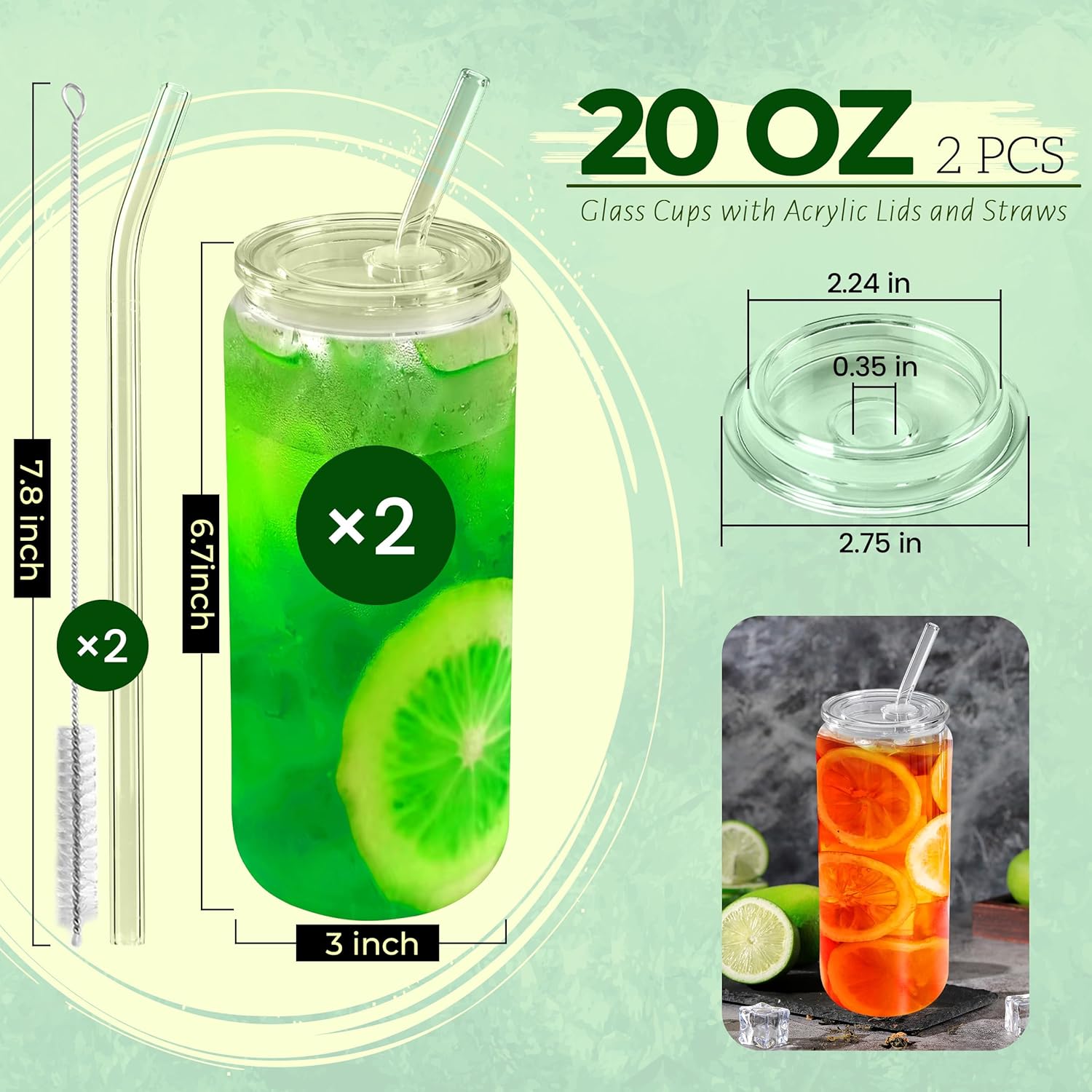 20 oz Glass Cups with Acrylic  - Coffee Tea Boba 评论和价格