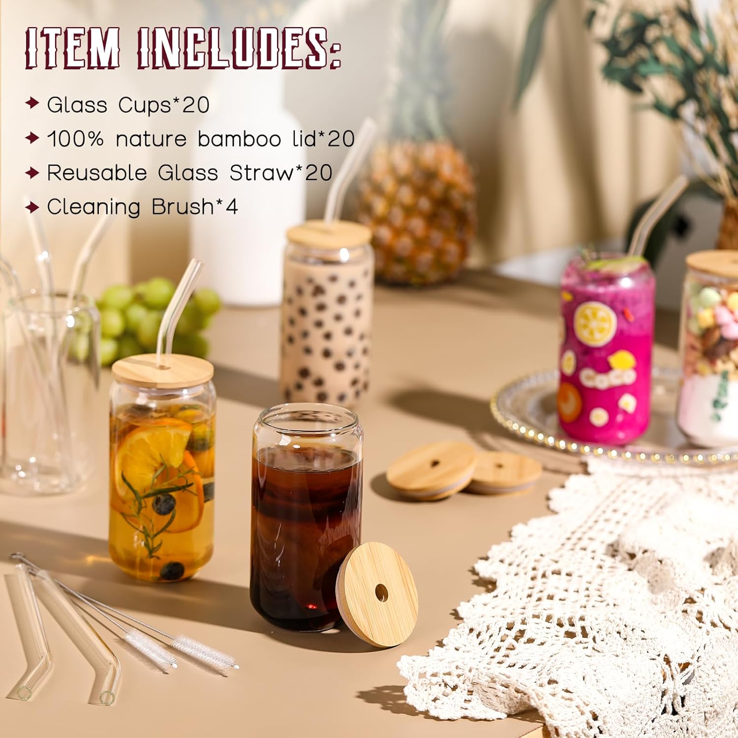 20 Pack Glass Cups with Lids a - Coffee Tea Drink 评论和价格