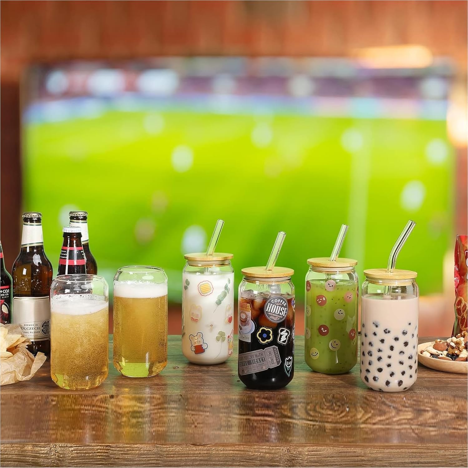 20 Pack Glass Cups with Lids a - Coffee Tea Drink 评论和价格