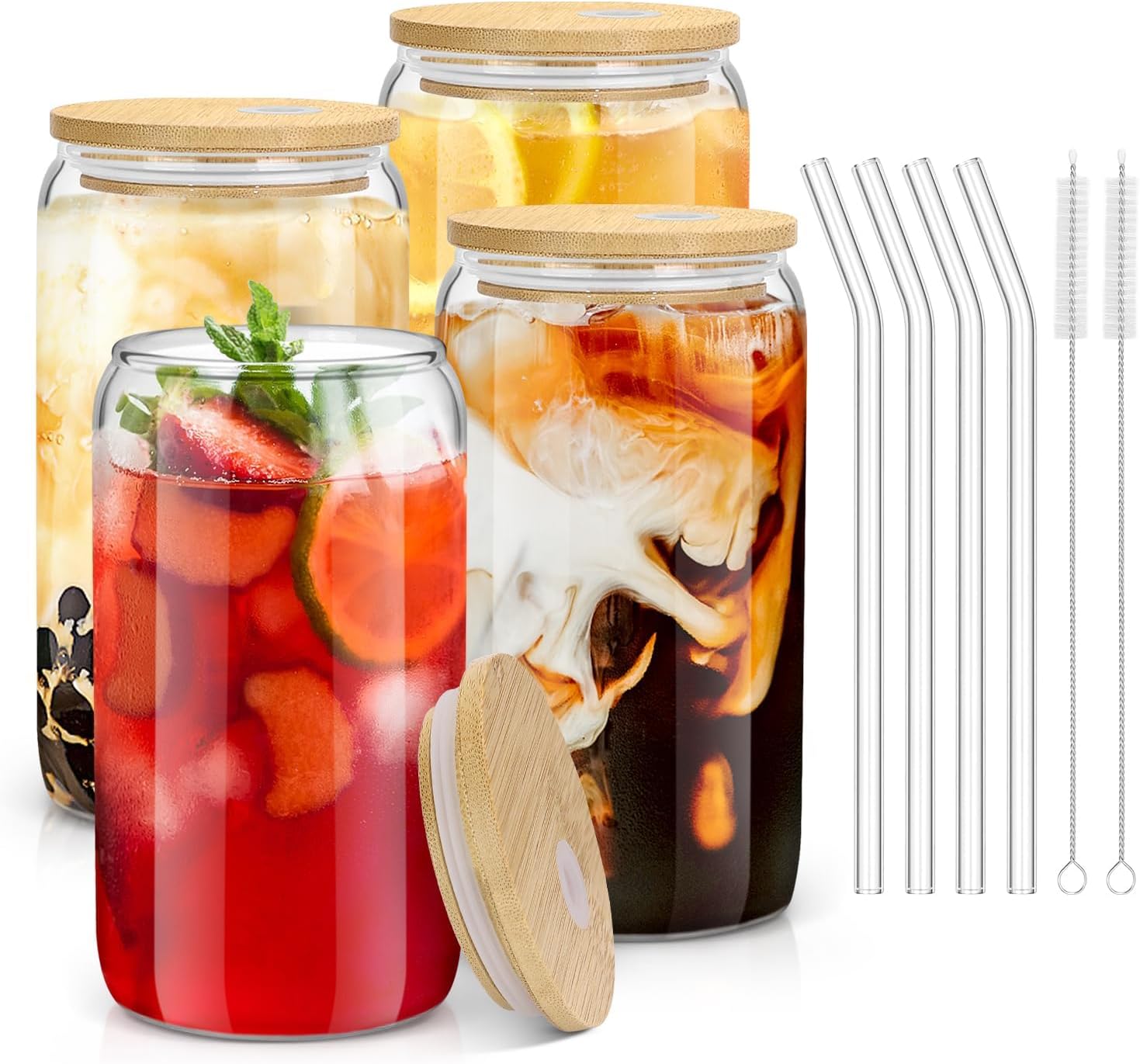 16oz Glass Cups with Bamboo Li - Coffee And Tea Glass 评论和价格