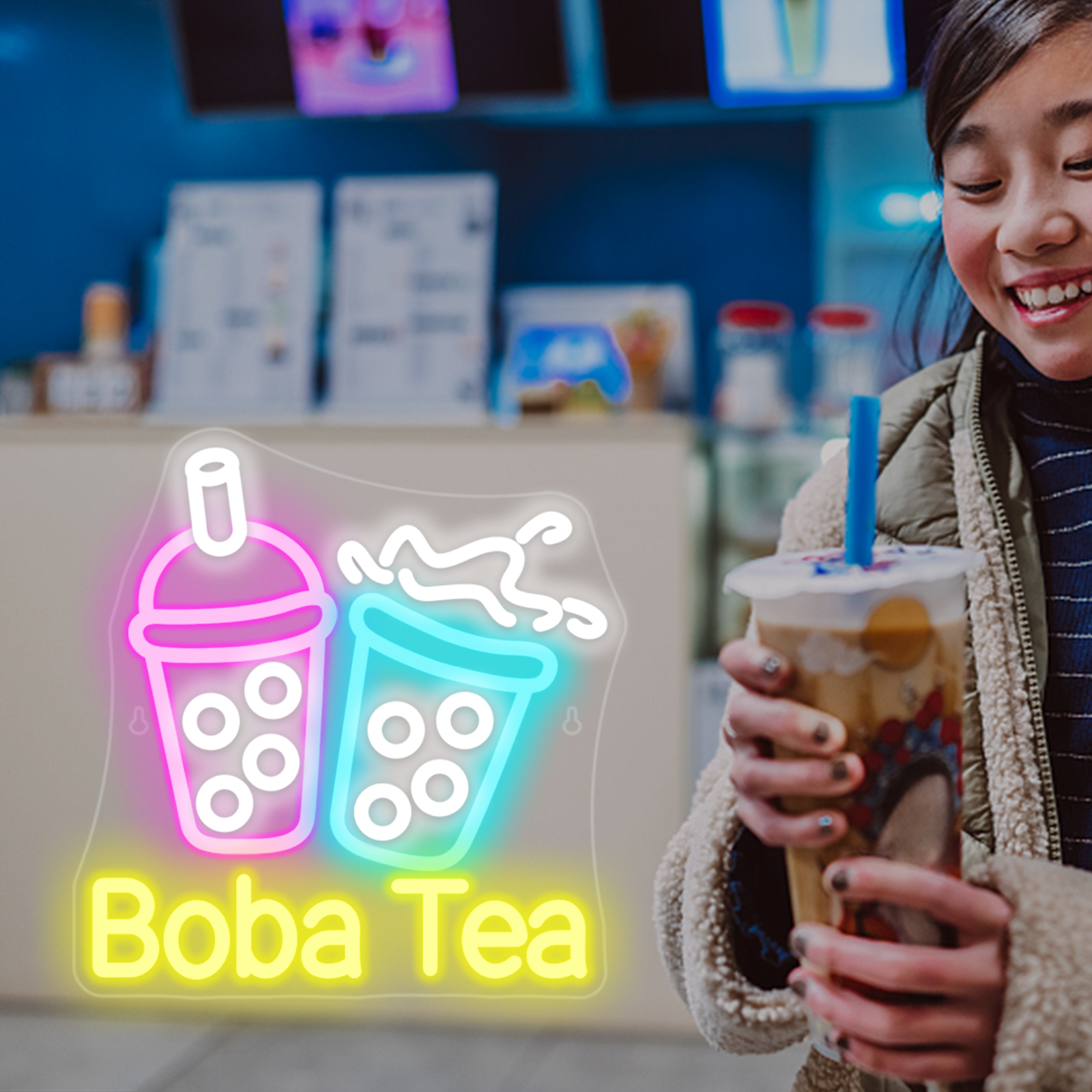 Bubble Tea Neon Light Colorful - Coffee Tea Boba 评论和价格